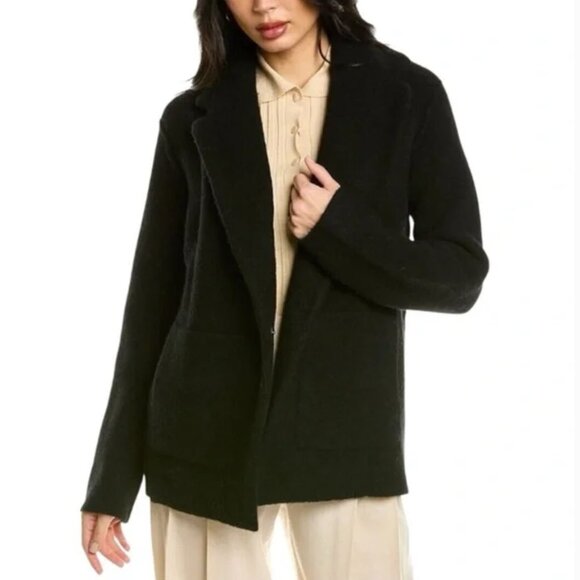 Vince Merino Wool Medium Alpaca Black Oversized Sweater Knit Coat Minimal Cozy - Picture 1 of 11